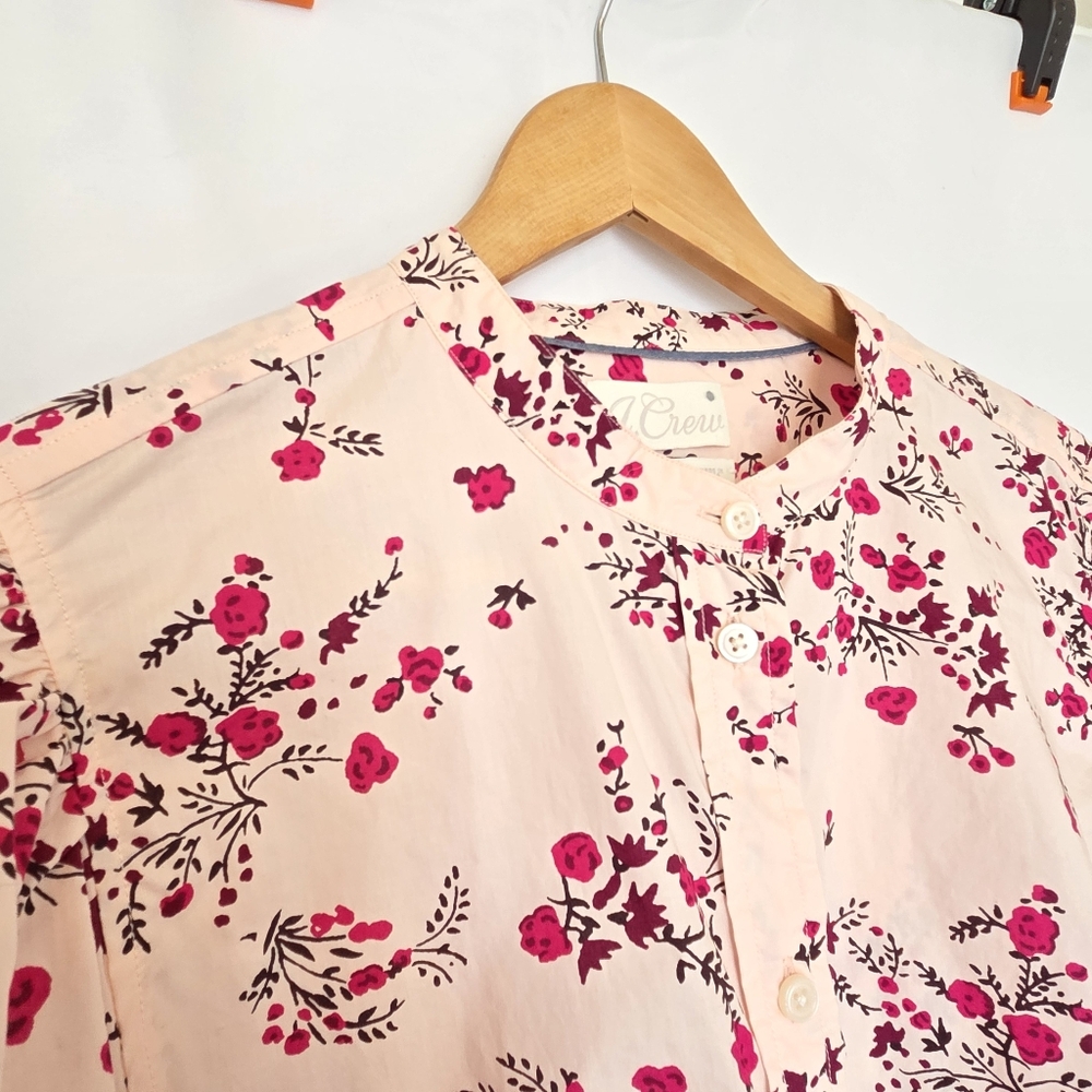 J Crew Classic Collarless Puff Sleeve Shirt Womens 16 Budding Floral Pink - Picture 4 of 16